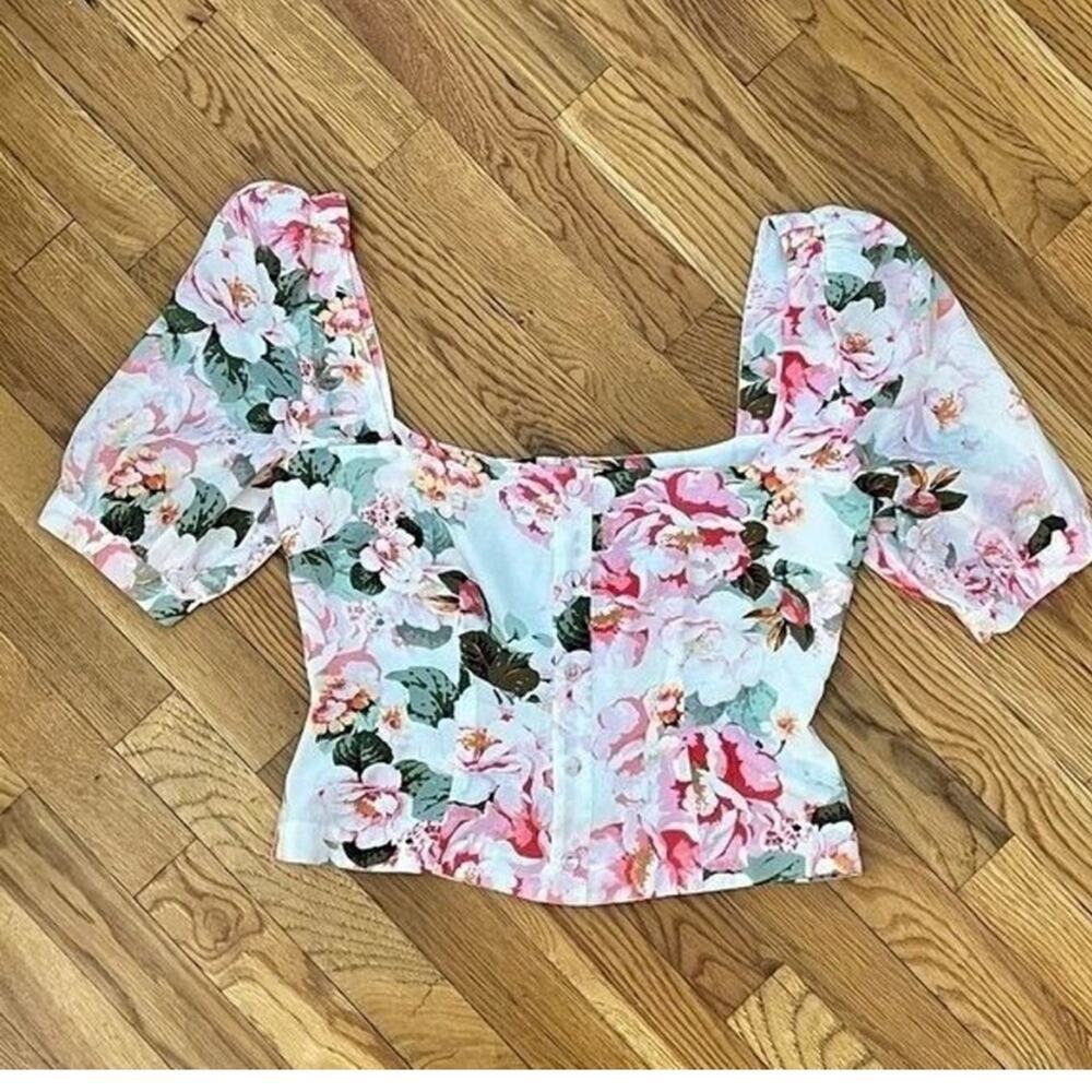 Favorite Daughter The One that Got Away Floral Cropped Puff Sleeve Blouse –S - Picture 7 of 9